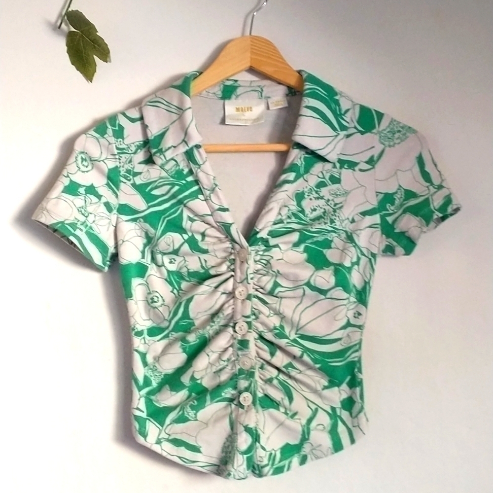 Anthropologie Maeve Ruched Blouse Floral 90s Y2K Retro Fairycore Cottagecore - Picture 2 of 10